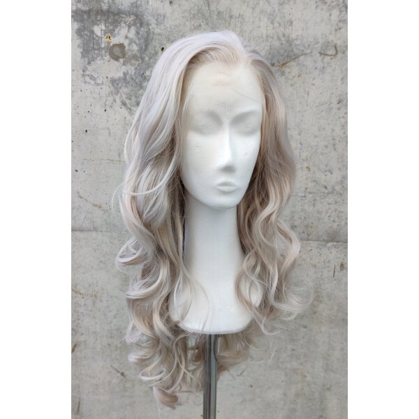 Graue Lace Front Perücke 60cm gelockt | Fullmoon