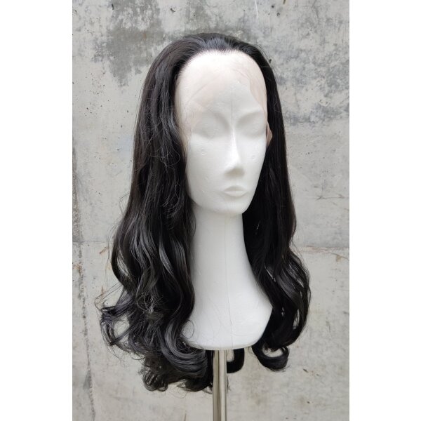 Naturschwarze Lace Front Perücke 55cm gelockt | Ebony