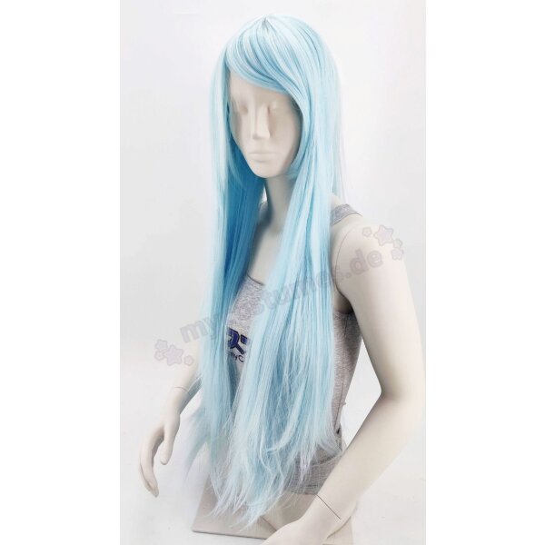 Keiko Perücke 100cm glatt mit Pony Blau | Lightblue