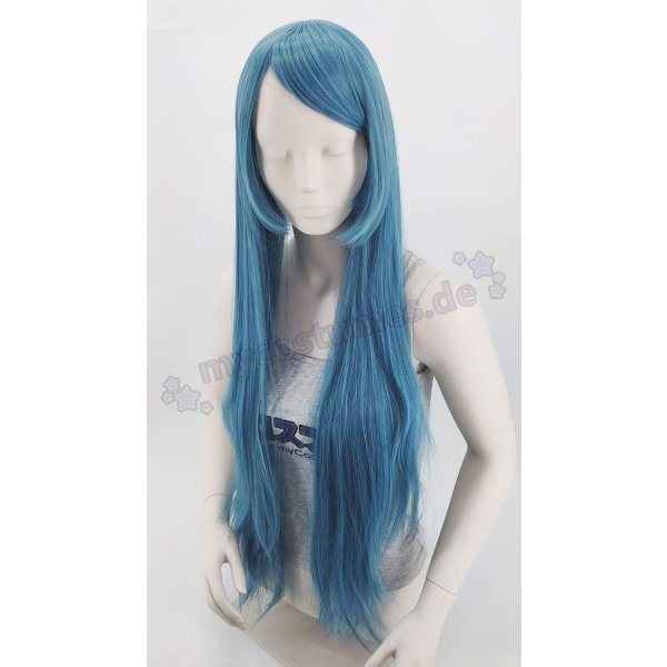 Keiko Perücke 100cm glatt mit Pony Blau | Strange Blue