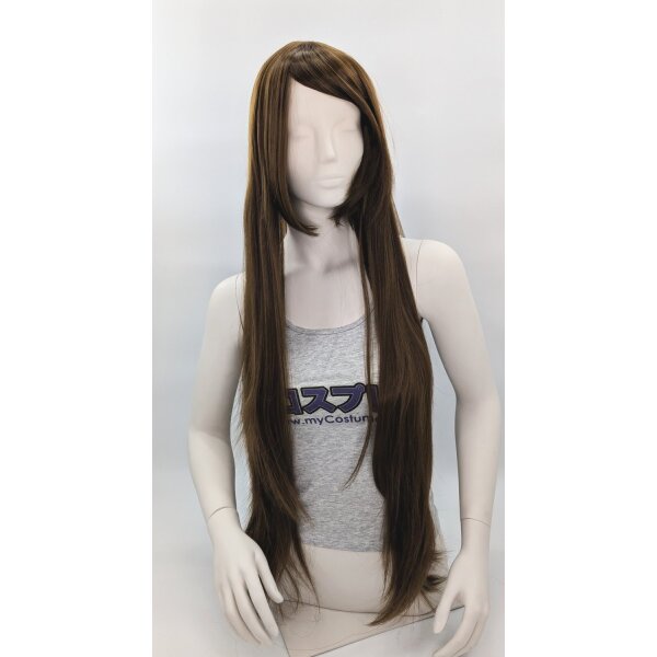 Keiko Perücke 100cm glatt mit Pony Braun | Samtbraun