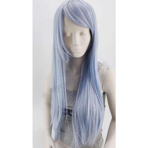 Misaki Perücke 80cm glatt mit Pony Blau | Frostblue